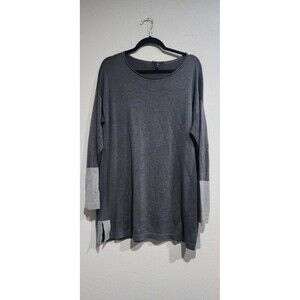 Eileen Fisher Color Block Charcoal Lyocell Long Sleeve Crewneck Tunic Sweater M
